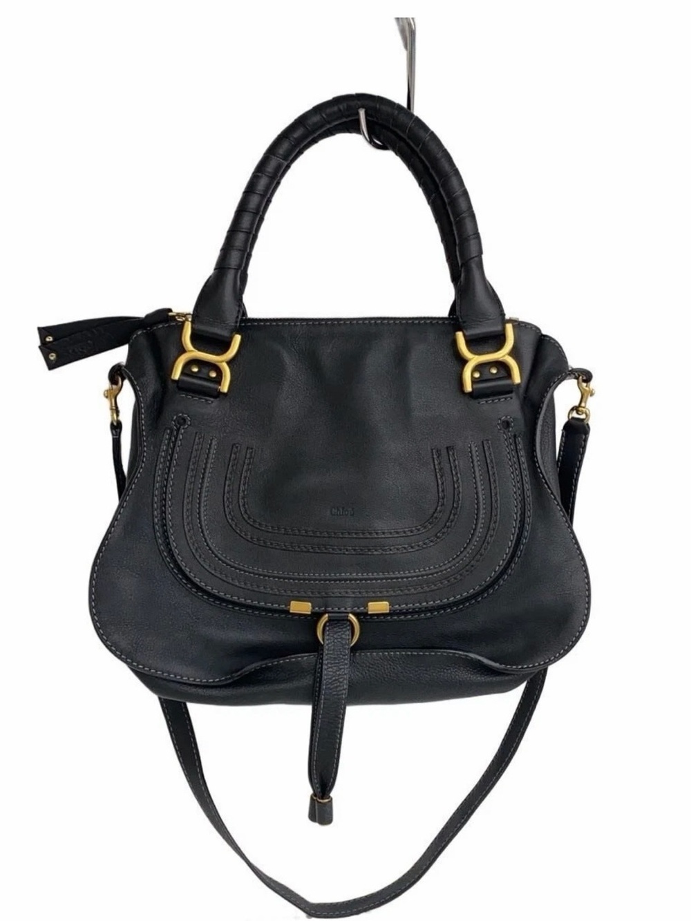 Chloe Black Leather Women's Satchel Handbag with Gold Hardware